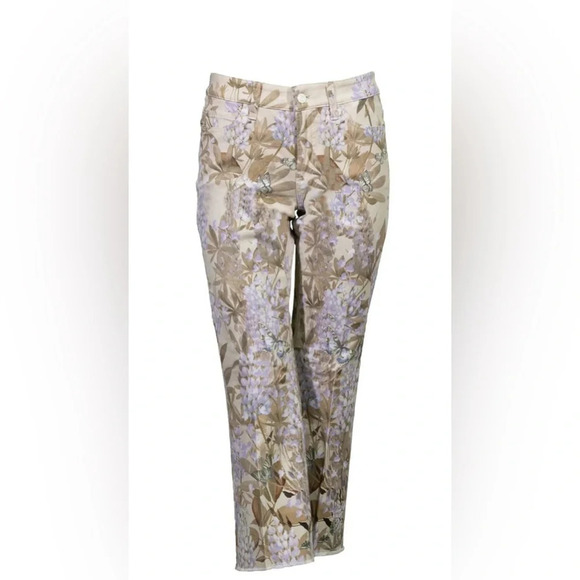 Cambio Paris Easy Kick Print Jeans Lavender Floral Straight Leg Ankle Sz 34 US 2 - Picture 1 of 12